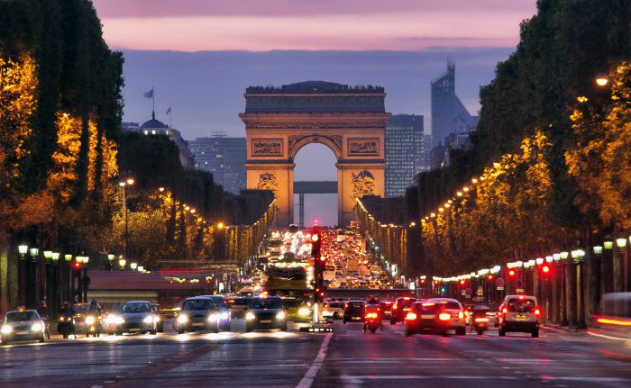 Photo of the Champs d'Elysee in Paris at night