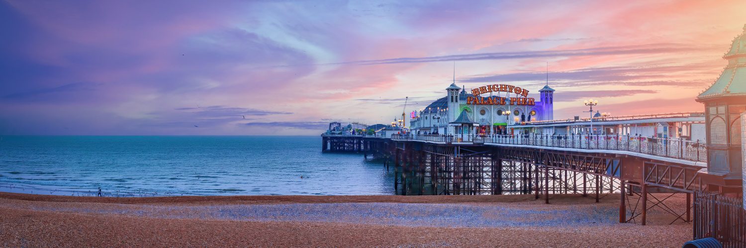 Brighton pier and seafront at sunset
