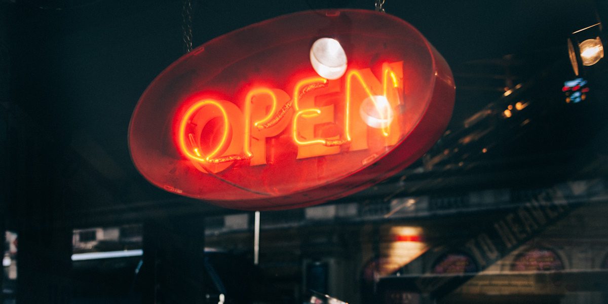 Neon OPEN sign in Soho, London