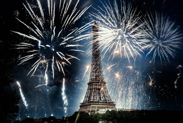 fireworks over eiffel tower